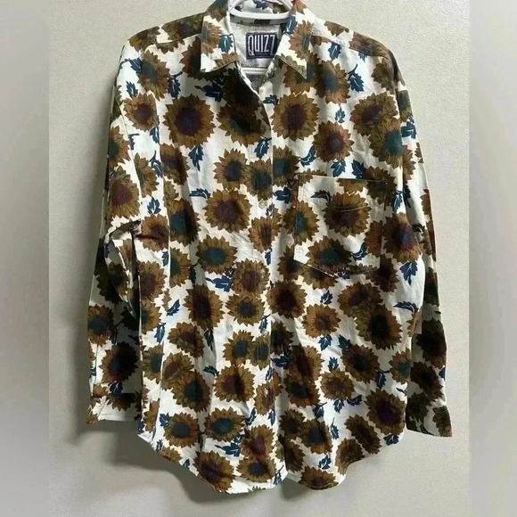 NEW | Vtg 90s Quizz New York Sunflower Button Down Long Sleeve Shirt | Size L - Picture 1 of 11